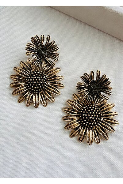 VNS Accessories أقراط عصرية على شكل زهرة الشمس (6 سم) / (ليست أقراطًا خفيفة.)