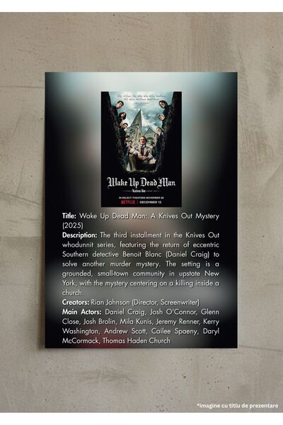VreauPoster Poster Infografic Wake Up Dead Man (2025), Film Mister Knives Out, A4, Carton 250gr