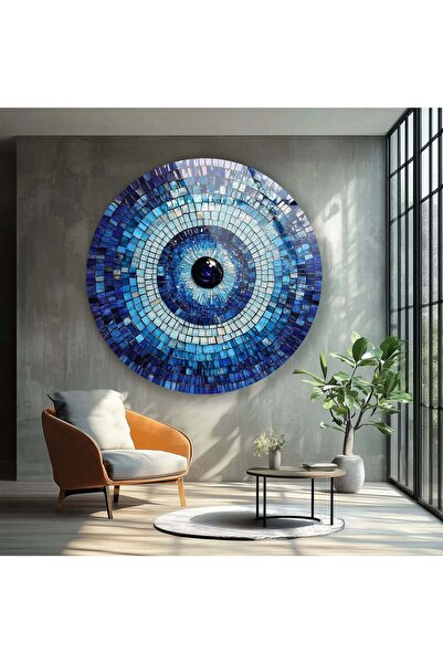 myphotostation Mavi Mozaik Nazar Boncuğu Çerçevesiz Kırılmaz Cam Duvar Tablos...