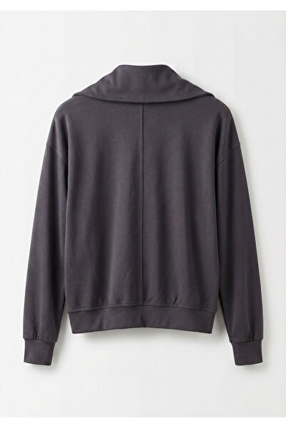 Ceylen Premium Modal Geniş Yakalı Fermuarlı Sweat