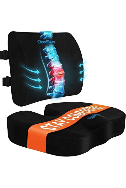 CloudBliss Seat & Lumbar Memory Foam Cushion - Black (Large)