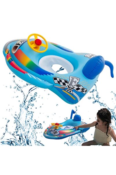 IdealTI Colac de înot pentru copii, Barcă cu motor, 75x52 cm, PVC gros, 1-5 ani