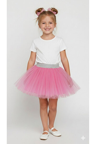 Dudese طقم بناتي مكون من قطعتين: تي شيرت قطني أبيض وتنورة توتو وردية لامعة مع...