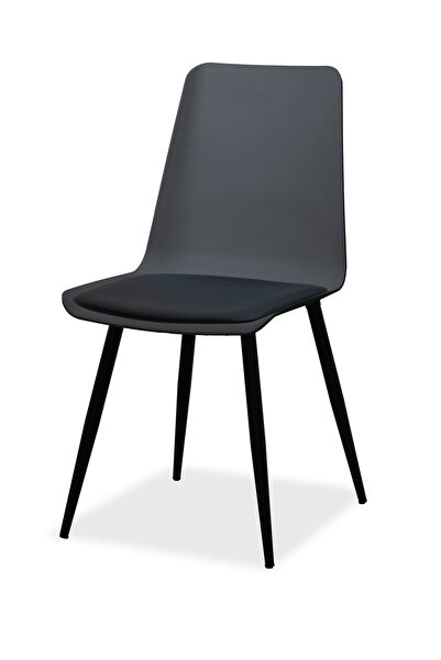 Estelia Salda Minderli Eames Mutfak Sandalyesi – Siyah Metal Ayaklı, Modern v...