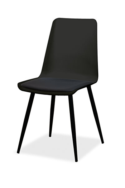 Estelia Salda Minderli Eames Mutfak Sandalyesi – Siyah Metal Ayaklı, Modern v...