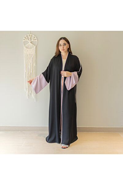 LINELLE عباية ثنائية اللون للنساء - أسود كلاسيكي بأكمام أرجوانية ناعمة متباين...