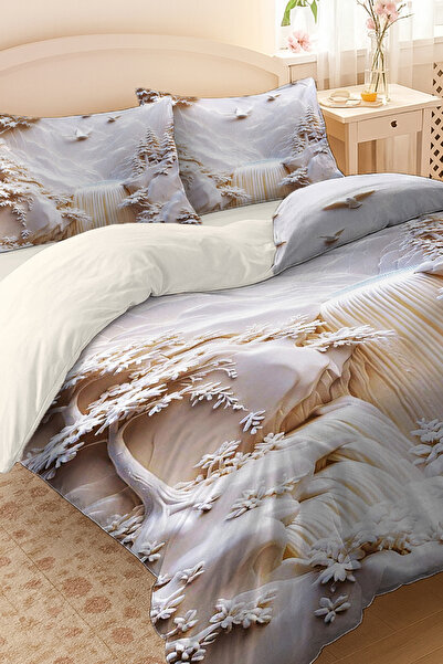 MonoHome 100% Cotton Ranforce Çeyizlik Luxury 5D Digital Double Size Duvet Cover Set Waterfall