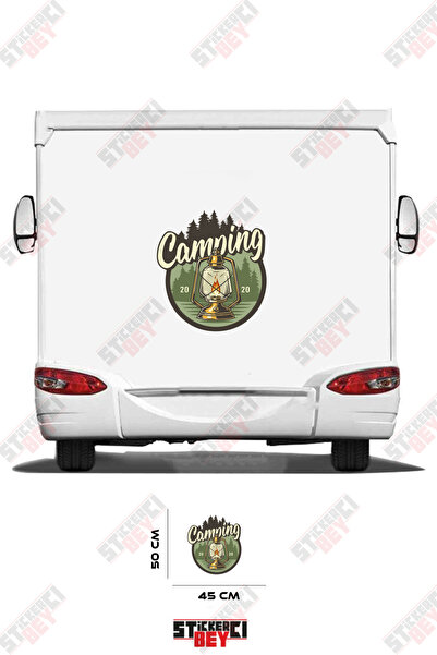 STİCKERCI BEY ملصق تزيين للكرفان بتصميم مصباح غاز مع كتابة 'CAMPING'