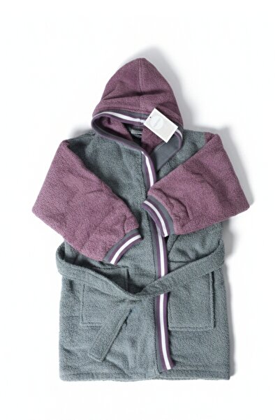 Minteks %100 Pamuk Kapüşonlu Çocuk Bornozu Mürdüm