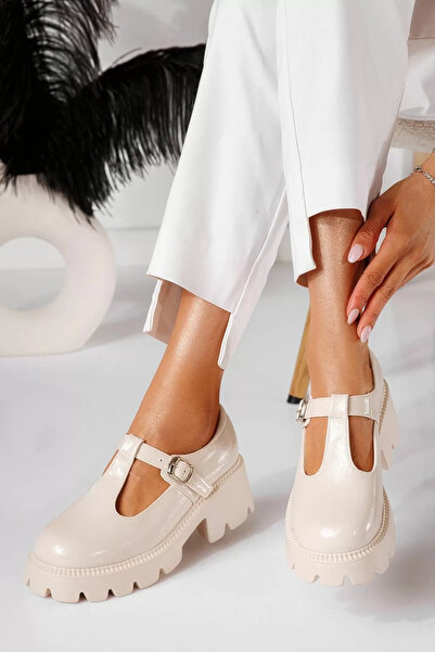 Zaira Pantofi casual dama bej din piele ecologica lacuita Riki #20962 - 39