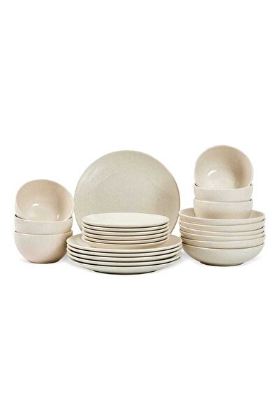 LA' PRECIOUS Metro Speckle Stoneware 24-Piece Dinner Set, Beige