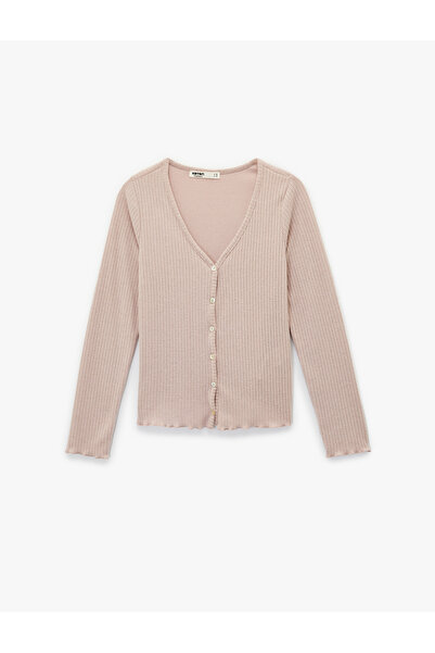 Koton V-Neck Long Sleeve Buttoned Knitwear Pajama Top