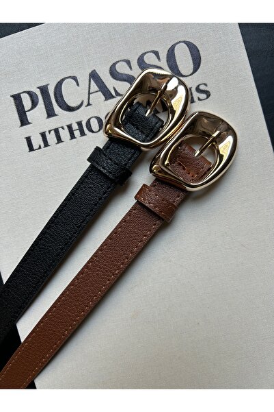 LİA KEMER Pachet de 2 curele pentru femei cu model Joy, cu cataramă aurie, cu...