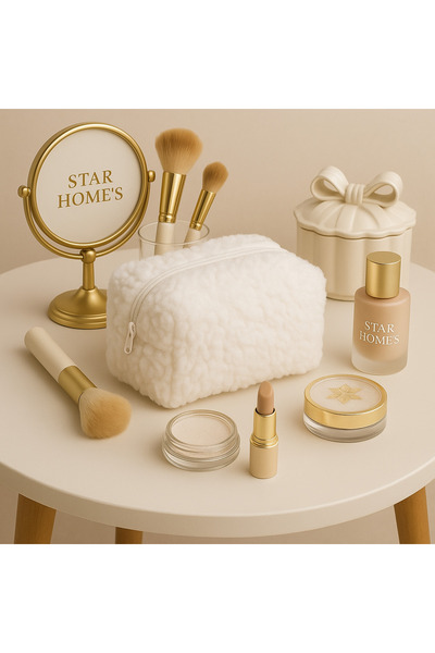 YILDIZ DİJİTAL HOME Плюшена чантичка за грим, бяла, 18 см – Органайзер за мол...