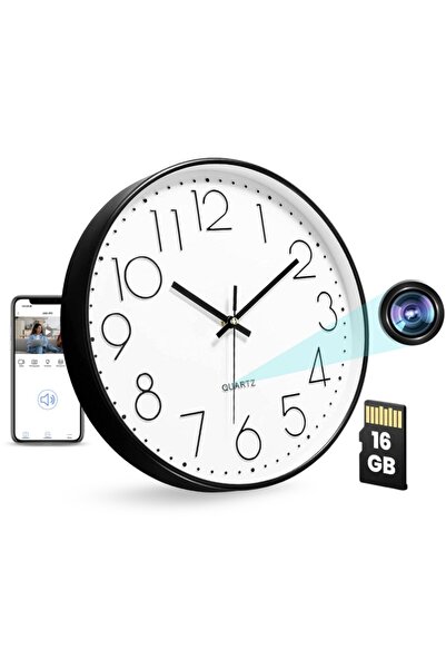 iUni Cameră video în ceas de perete W31, 16GB, Wi-Fi, Full HD, alb-negru