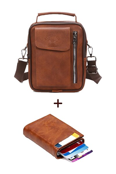 Newish Men's Mechanized Wallet and Leather Cover Shoulder Handbag (17X22Cm) - Tan