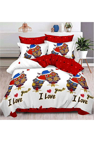 trendyhome Finet Cotton Fitted Bedding Set 6 Pieces - Owls, White-Red, T139