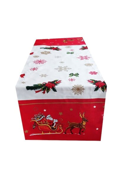 Mcf Traversă de masă decorativă, MCF, Renii lui Moș Crăciun, 40x140 cm, bumbac