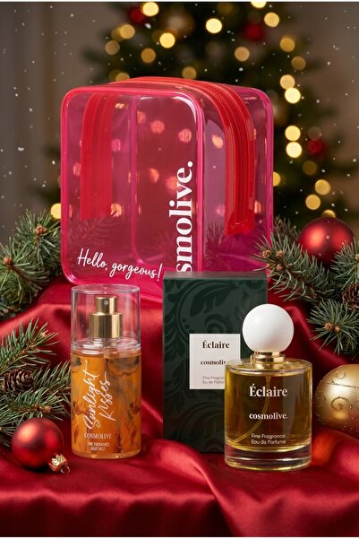 Cosmolive Premium Yılbaşı Ürünleri Hediye Seti Makyaj Çantası, Kadın Parfüm Ve Vücut Spreyi Body Mist