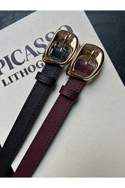 LİA KEMER Pachet de 2 curele pentru femei cu model Joy, cu cataramă aurie, cu...