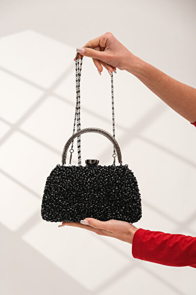 ROZA CANTA Γυναικεία τσάντα Clutch βραδινό φόρεμα από μαύρη πέτρα