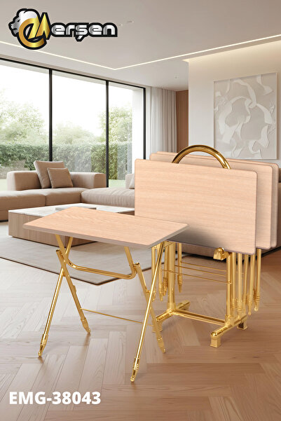 Erşen Sehpa Eranş Serisi 4'lü Katlanır MDF Mebran Ahşap Çanta Zigon Sehpa Gol...