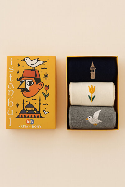 Katia&Bony Özel İstanbul Koleksiyonu Kutulu 3'lü Şehir İkonları Unisex Çorap Seti
