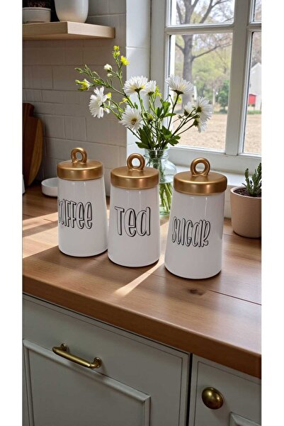 ariana sytle 3-Piece Ceramic Jar Storage Set Gld