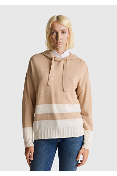 United Colors of Benetton Women's beige wool and cashmere blend Hooded sweater