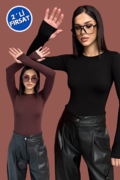 XELA KADIN VİSKON PARMAK GEÇİRMELİ BODY