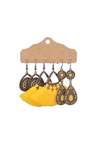 VeeShop Set de 3 perechi de cercei boho - medalioane pictate, picături și ciu...