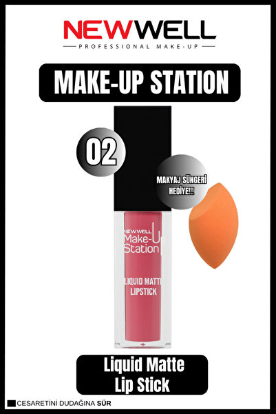 New Well Newwell Make-up Station Matte Lıpstick 02 & Makyaj Süngeri Hediye