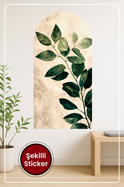 KOSS Dijital Oval Şekilli Botanik Desen Sticker Yeşil Yapraklı Estetik Ev Dek...