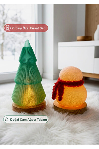 Smind Çam Ağacı ve Atkılı Kardan Adam Set Yılbaşı Süsü - Doğal Ahşap Tabanlı ...