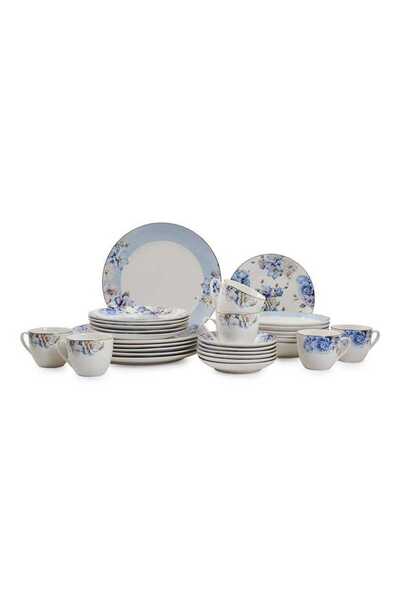 LA' PRECIOUS Sassy 30-Piece Dinner Set, Light Blue & White