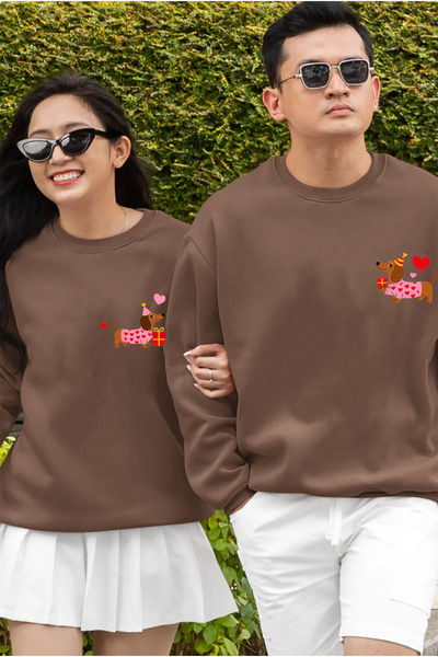 SUNFREE Trend Printed Lover Combination Pair Brown Sweatshirt