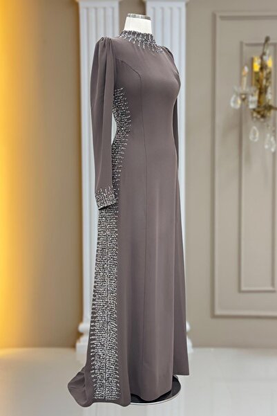 Amine Hüma Sıla Abiye Elbise Vizon