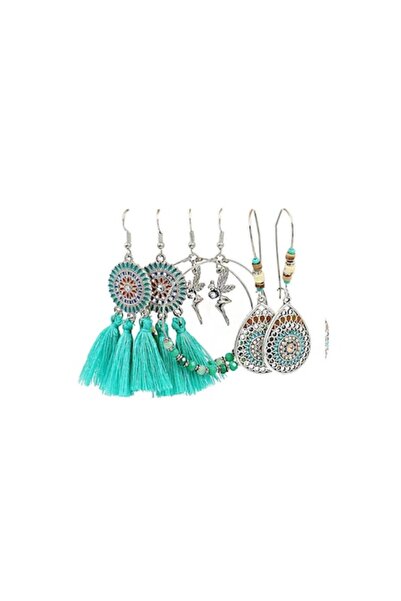 VeeShop Set de 3 perechi de cercei pictați în stil boho, cercei rotunzi cu mă...