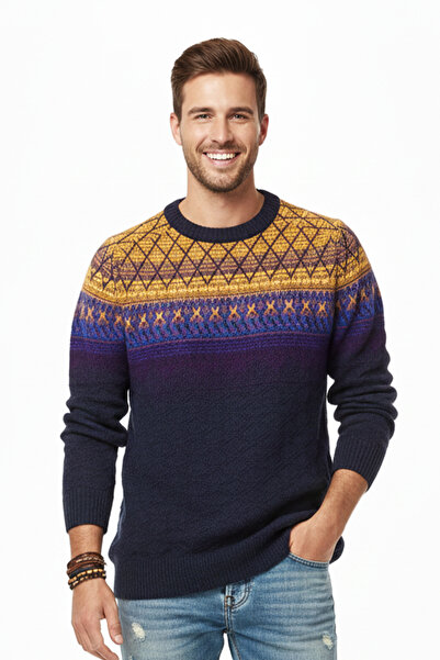 Pulltonic Erkek Bisiklet Yaka Desenli Kazak