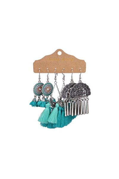 VeeShop Set de 3 perechi de cercei boho, discuri pictate și semiluni cu ciucu...