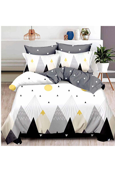 trendyhome 6-piece Finet Cotton Fitted Bedding Set with Elastic, Triangles, Black-White, Size T91