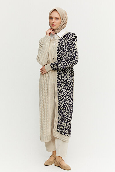 Setrms Leopar Desenli Agraf Kopçalı Uzun Triko Hırka