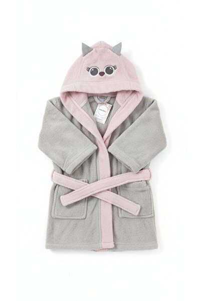 Minteks %100 Pamuk Kapüşonlu Çocuk Bornozu Pembe 1-2 Yaş