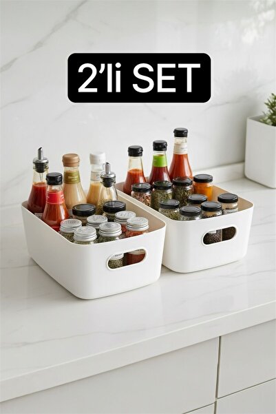Bayev Sort 2 Pieces Kitchen Organizer White Color Plastic Multi-Purpose Bathroom Kitchen Office Organizer