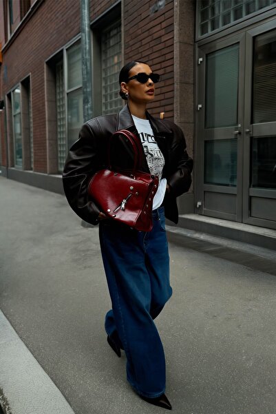 BAHELS Women's Staple Cherry Leather Oversized Shoulder Bag