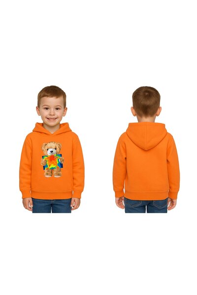 SEDİRLİ Унисекс детска суитшърт с качулка и принт на мече с 3-нишко набрани р...