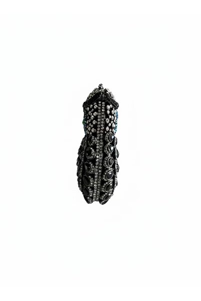 Svarn Atelier Black Owl Crystal Clutch Rhinestone Bag