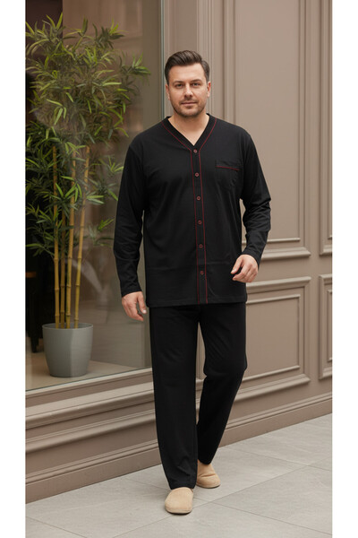 KLY V-Neck Buttoned Pajama Set Plus Size Men's Pajama Set