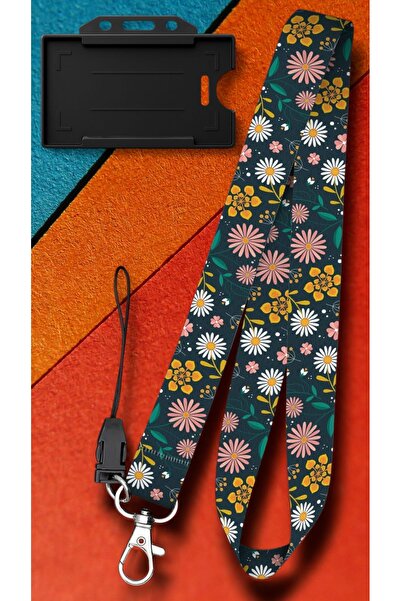 chic crazze مجموعة حامل بطاقات بحزام للرقبة بنقشة الزهور، حبل تعليق للمفاتيح ...