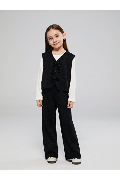 LC Waikiki Peak New Season Glitter Knitwear Girls' Vest and Pants